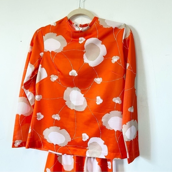Vintage Top & Maxi Skirt 60s 2 Piece Set Orange Floral Psychedelic Print S / M - Picture 2 of 11